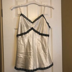 Vera Wang Medium White and Black Lace Silk Tank